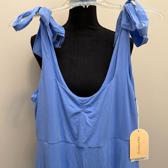 NWT Blogilates Women’s XL Cool Blue Sleeveless Sweetheart Romper Tie Bow Straps - Picture 2 of 8
